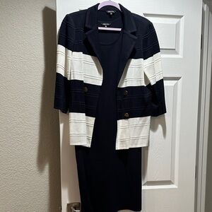Misook Navy Blue and White Striped Dress Set